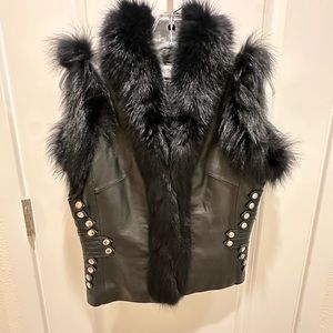 Paolo Santini Rabbit and Leather Moto Studded Vest. Size 4